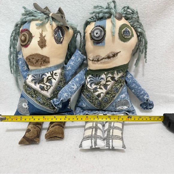 Scrappy Monster Doll Duo Western Twist Upcyled handmade embroidered Hedgehogs! - Picture 4 of 10
